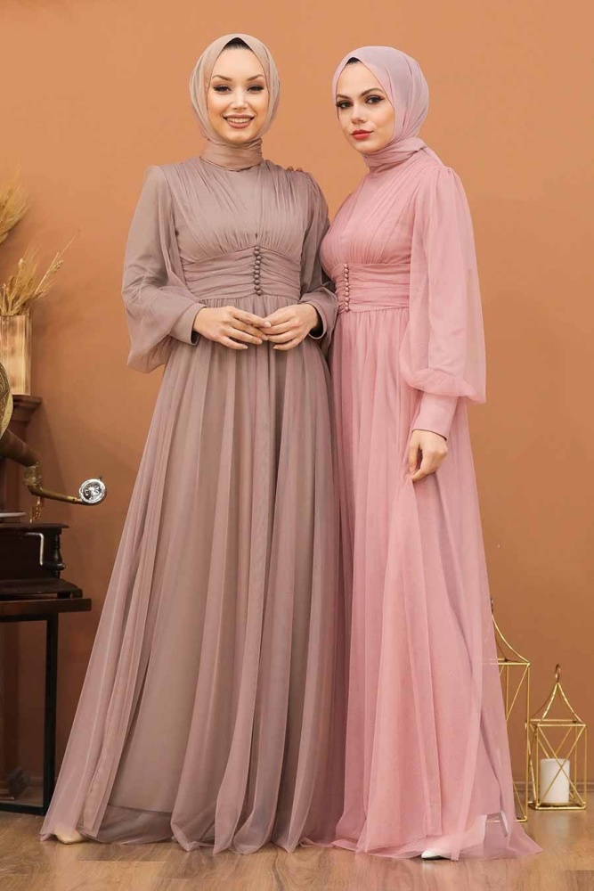 Tesettürlü Abiye Elbise - Robe de Soirée Hijab Vison 5478V - 2