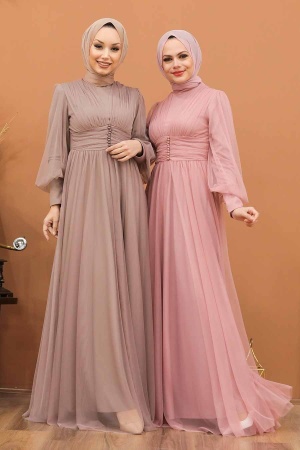 Tesettürlü Abiye Elbise - Robe de Soirée Hijab Vison 5478V - 3