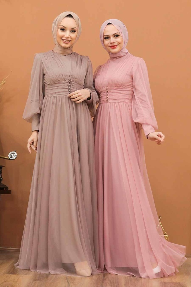 Tesettürlü Abiye Elbise - Robe de Soirée Hijab Vison 5478V - 3