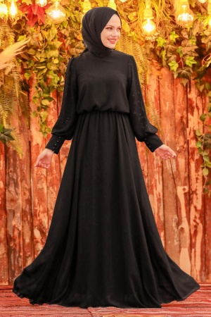 Tesettürlü Abiye Elbise - Robe de soirée islamique argentée 54030GMS - TESETTÜRLÜ ABİYE ELBİSELER