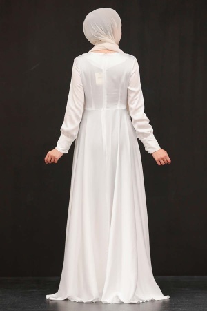 Tesettürlü Abiye Elbise - Robe de soirée islamique blanche 1420B - 3
