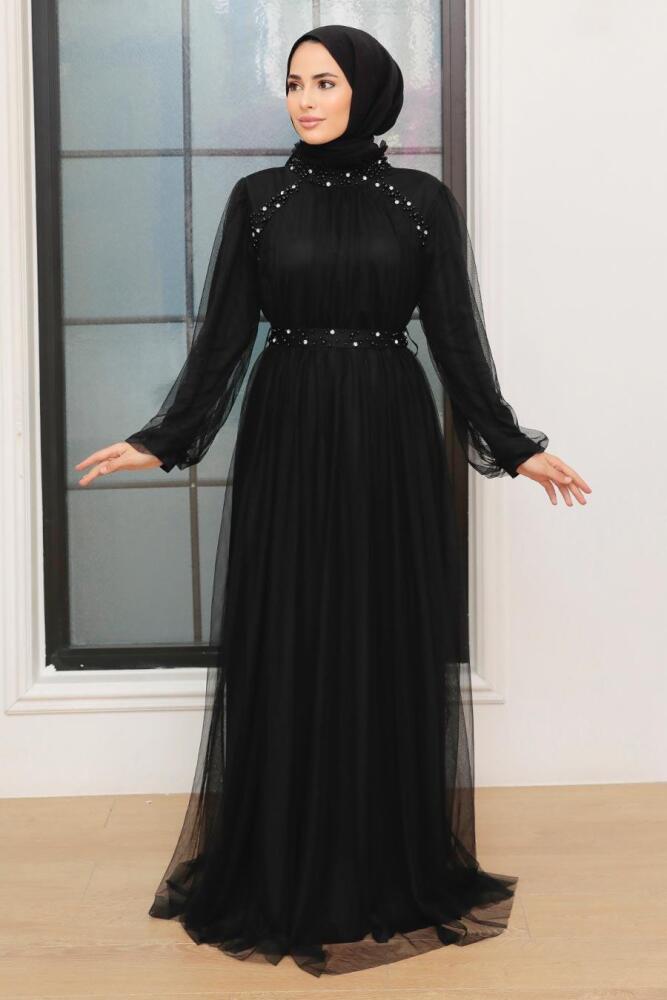 Tesettürlü Abiye Elbise -Robe de soirée islamique bleu indigo 22041IM - 2