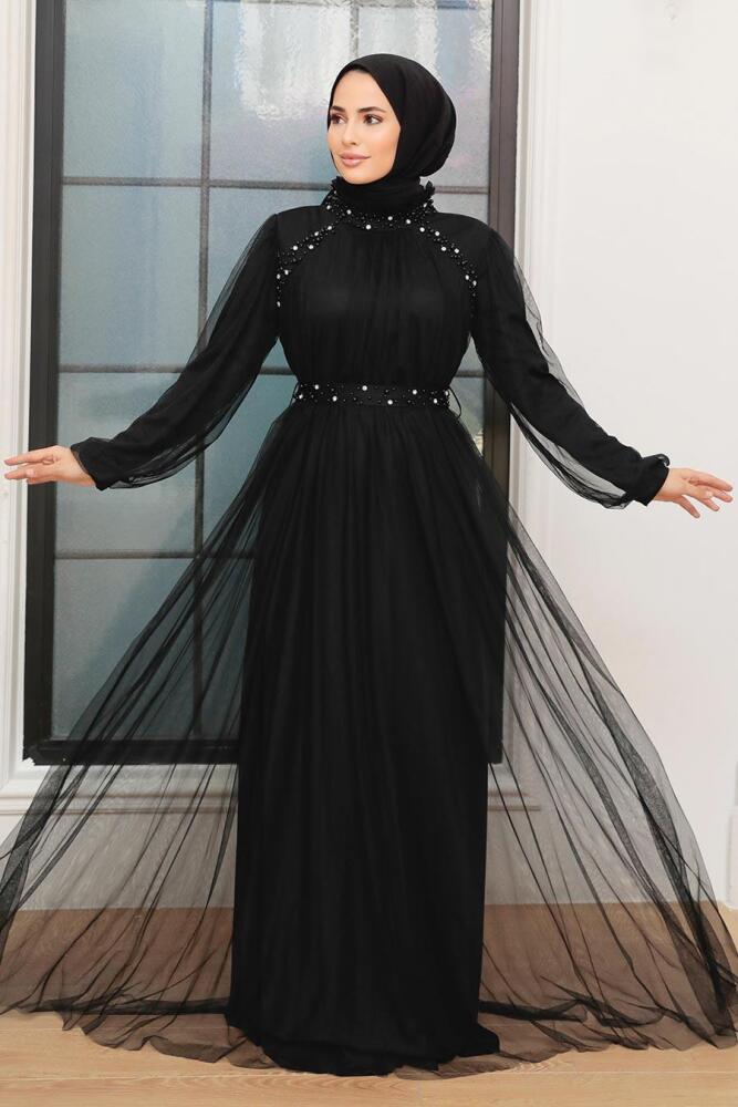 Tesettürlü Abiye Elbise -Robe de soirée islamique bleu indigo 22041IM - 1