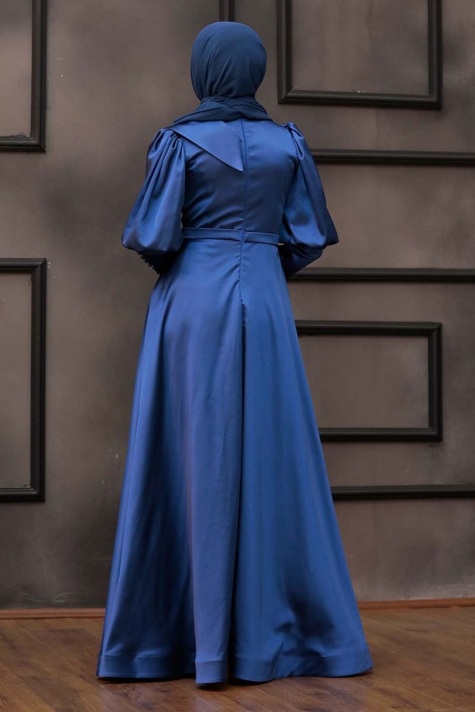 Tesettürlü Abiye Elbise -Robe de soirée islamique bleu indigo 22080IM - 3