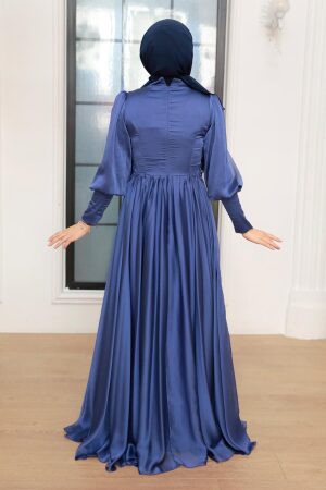 Tesettürlü Abiye Elbise - Robe de soirée islamique bleu indigo 22101IM - 4