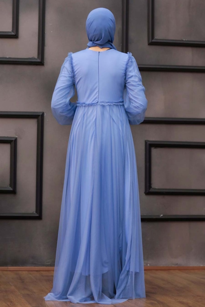 Tesettürlü Abiye Elbise -Robe de soirée islamique bleu indigo 29210IM - 3