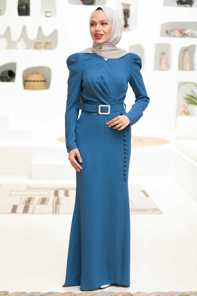 Tesettürlü Abiye Elbise - Robe de soirée islamique bleu indigo 3231IM - 1