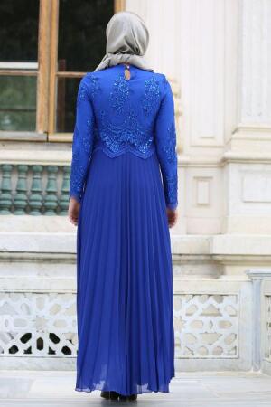 Tesettürlü Abiye Elbise - Robe de soirée islamique bleu sax 7722SX - 3