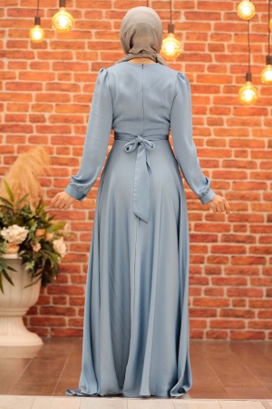 Tesettürlü Abiye Elbise - Robe de soirée islamique bleue 1420M - 2