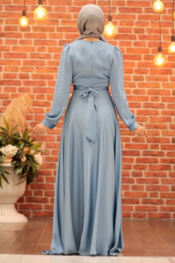 Tesettürlü Abiye Elbise - Robe de soirée islamique bleue 1420M - 2