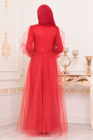 Tesettürlü Abiye Elbise - Robe de soirée islamique corail 3999MR - 3