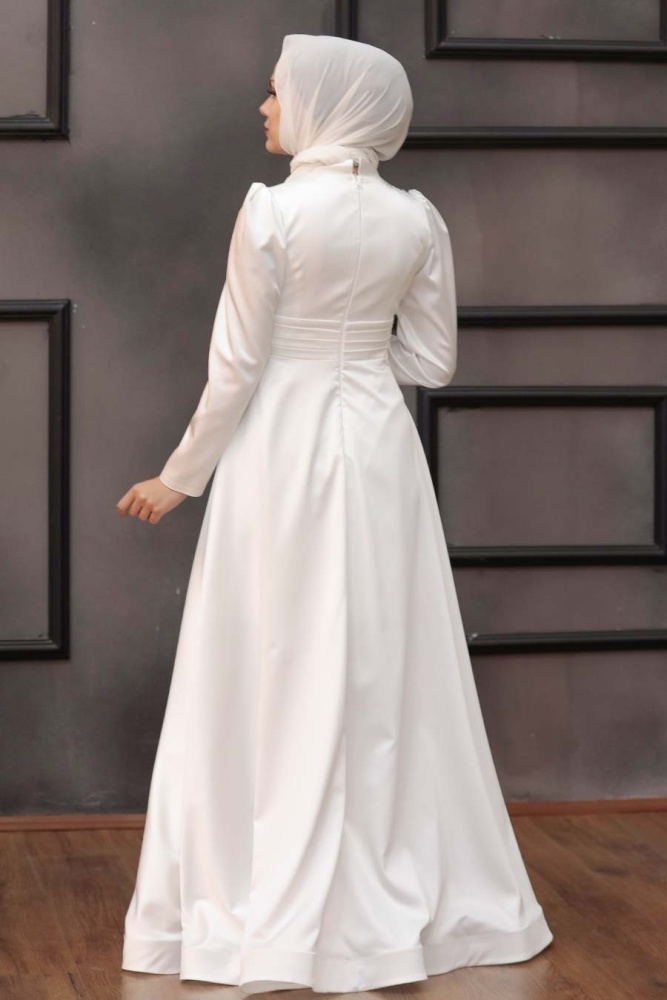 Tesettürlü Abiye Elbise -Robe de soirée islamique écru 22010E - 4