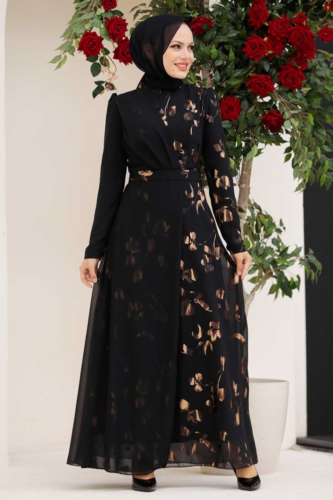 Tesettürlü Abiye Elbise - Robe de soirée islamique en or 32430GOLD - 2