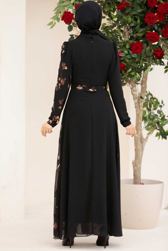 Tesettürlü Abiye Elbise - Robe de soirée islamique en or 32430GOLD - 4