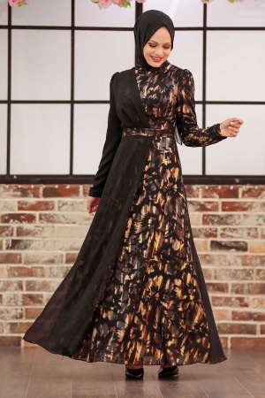 Tesettürlü Abiye Elbise - Robe de soirée islamique en or 32431GOLD - 1