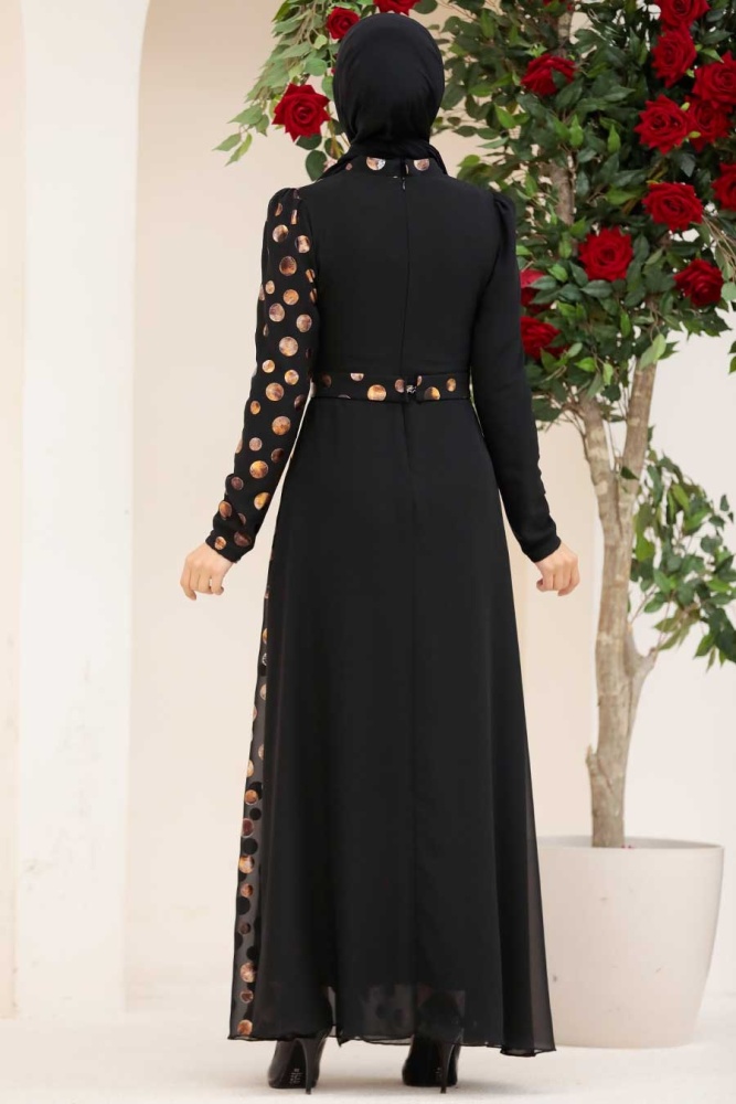 Tesettürlü Abiye Elbise - Robe de soirée islamique en or 32432GOLD - 3