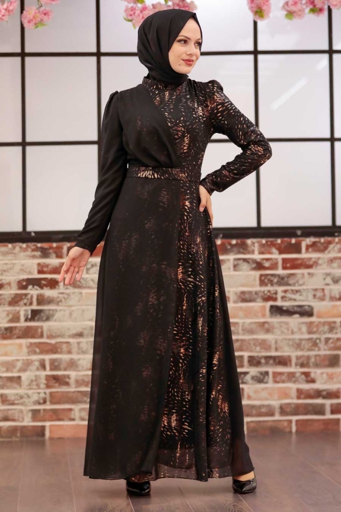 Tesettürlü Abiye Elbise - Robe de soirée islamique en or 3243GOLD - 3