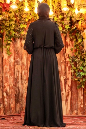 Tesettürlü Abiye Elbise - Robe de soirée islamique en or 54030GOLD - 4