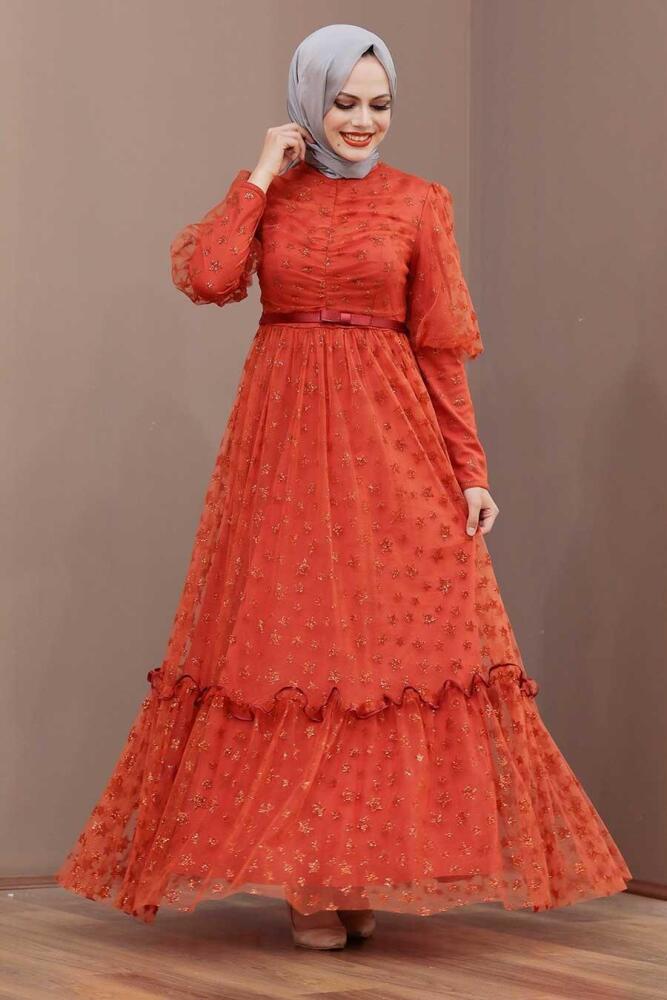 Tesettürlü Abiye Elbise - Robe de soirée islamique en tuile 22840KRMT - 4