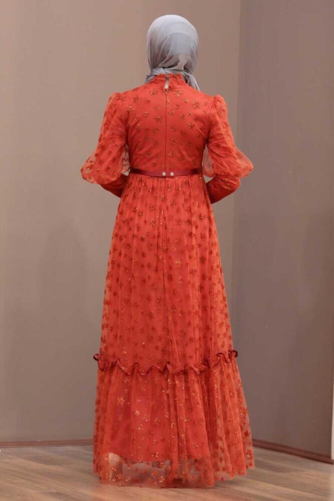 Tesettürlü Abiye Elbise - Robe de soirée islamique en tuile 22840KRMT - 3