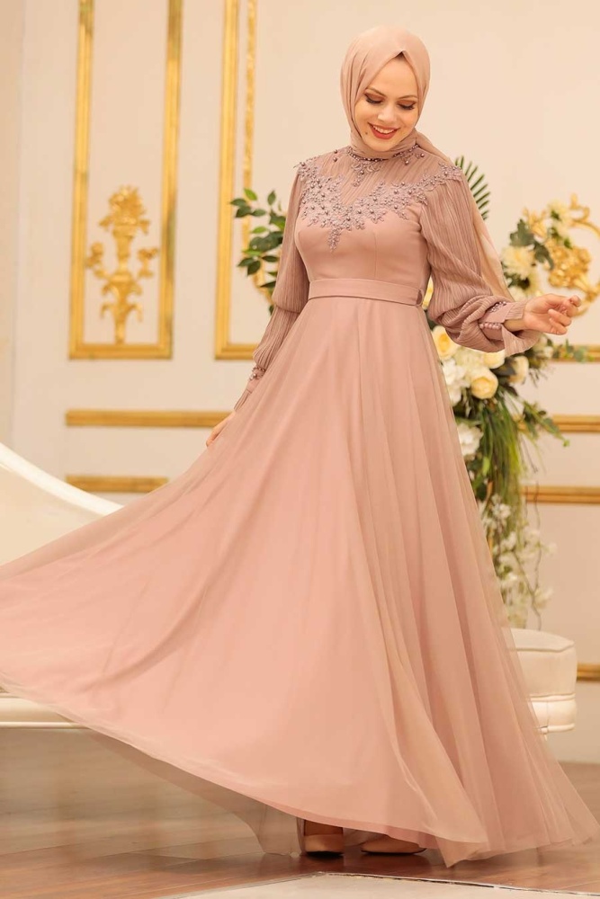 Tesettürlü Abiye Elbise - Robe de soirée islamique en vison 21780V - 2