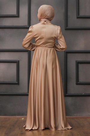 Tesettürlü Abiye Elbise - Robe de soirée islamique en vison 25130V - 4