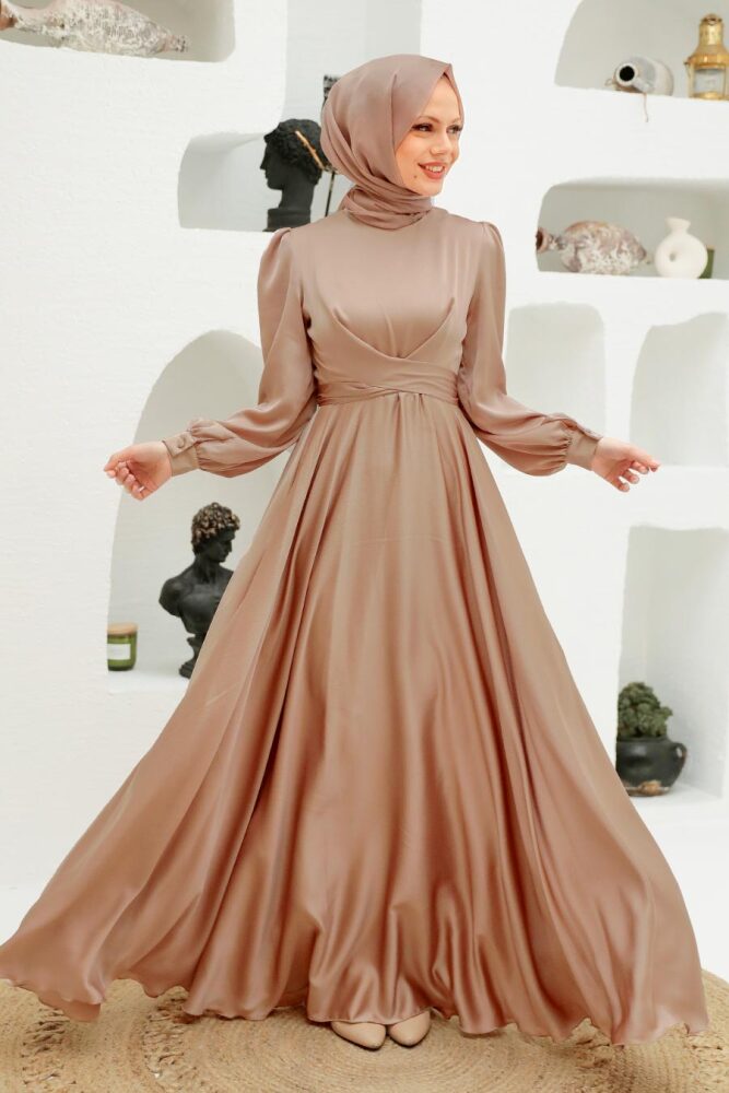 Tesettürlü Abiye Elbise - Robe de soirée islamique en vison 3064V - 1