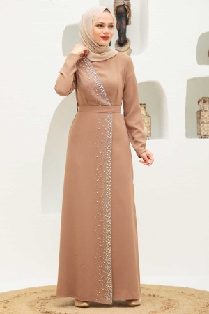 Tesettürlü Abiye Elbise - Robe de soirée islamique en vison 32150V - 2