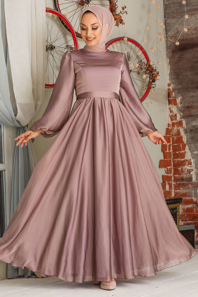 Tesettürlü Abiye Elbise - Robe de soirée islamique en vison 5215V - 1