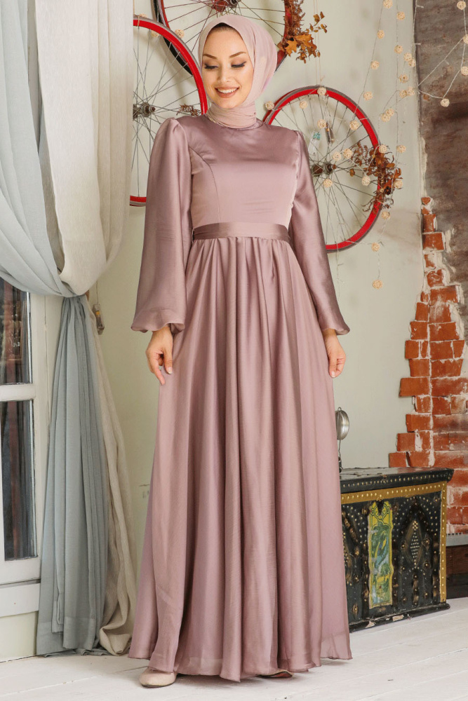 Tesettürlü Abiye Elbise - Robe de soirée islamique en vison 5215V - 2