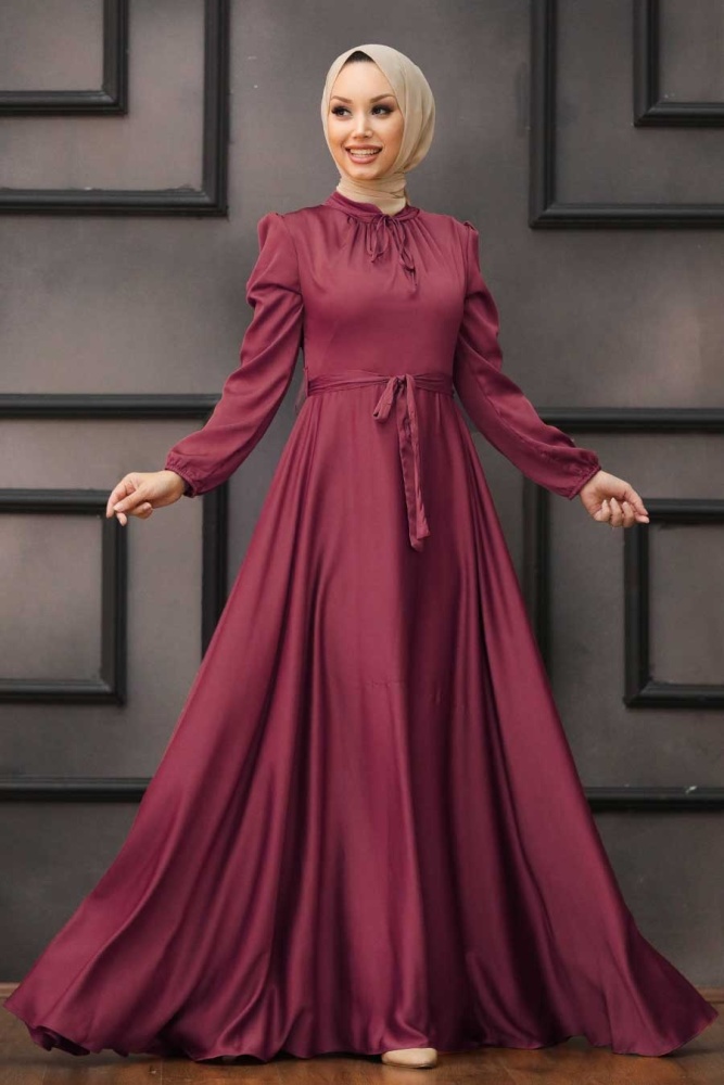 Tesettürlü Abiye Elbise - Robe de soirée islamique fuchsia 25130F - 1