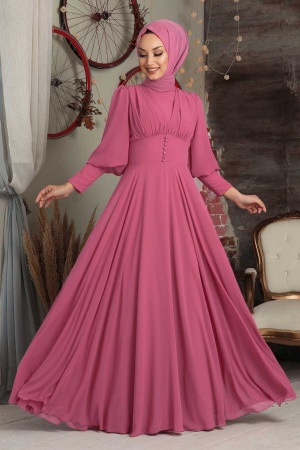 Tesettürlü Abiye Elbise -Robe de soirée islamique fuchsia 53810F - 1