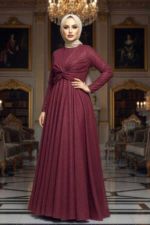 Tesettürlü Abiye Elbise - Robe de soirée islamique fuchsia 5397F - 1