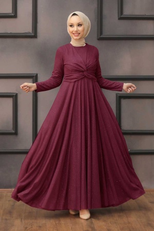 Tesettürlü Abiye Elbise - Robe de soirée islamique fuchsia 5397F - 1