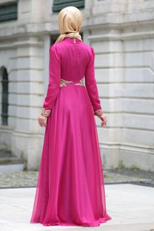Tesettürlü Abiye Elbise - Robe de soirée islamique fuchsia 7650F - 2