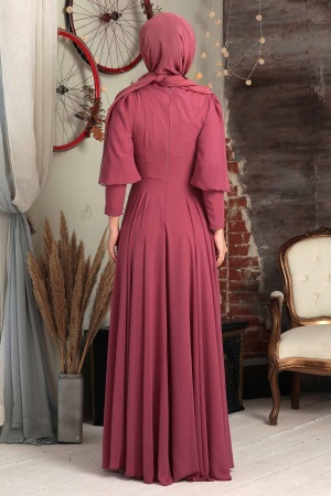 Tesettürlü Abiye Elbise - Robe de soirée islamique à la rose séchée 53810GK - 2