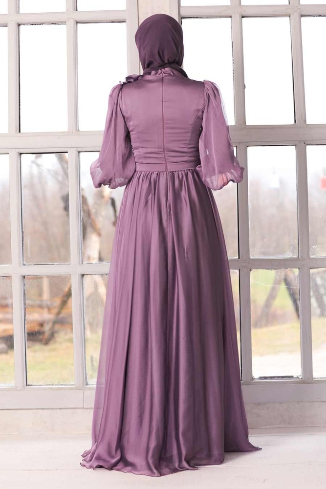 Tesettürlü Abiye Elbise - Robe de soirée islamique lilas 21960LILA - 5