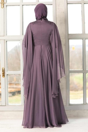 Tesettürlü Abiye Elbise - Robe de soirée islamique lilas 21970LILA - 4