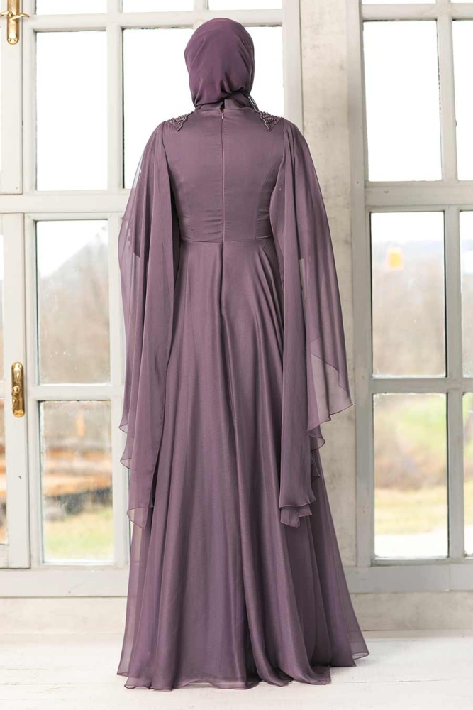 Tesettürlü Abiye Elbise - Robe de soirée islamique lilas 21970LILA - 4