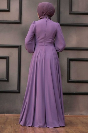 Tesettürlü Abiye Elbise - Robe de soirée islamique lilas 22040LILA - 2