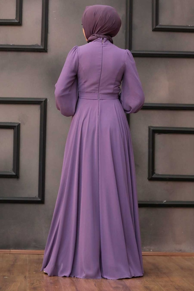 Tesettürlü Abiye Elbise - Robe de soirée islamique lilas 22040LILA - 2