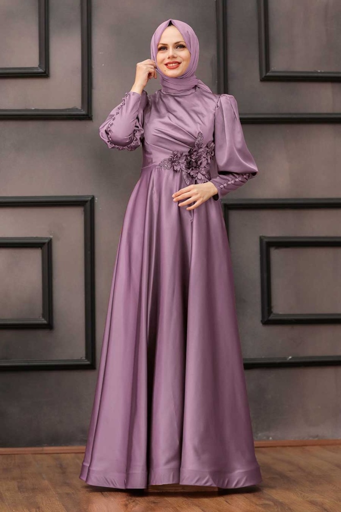 Tesettürlü Abiye Elbise - Robe de soirée islamique lilas 2205LILA - 1