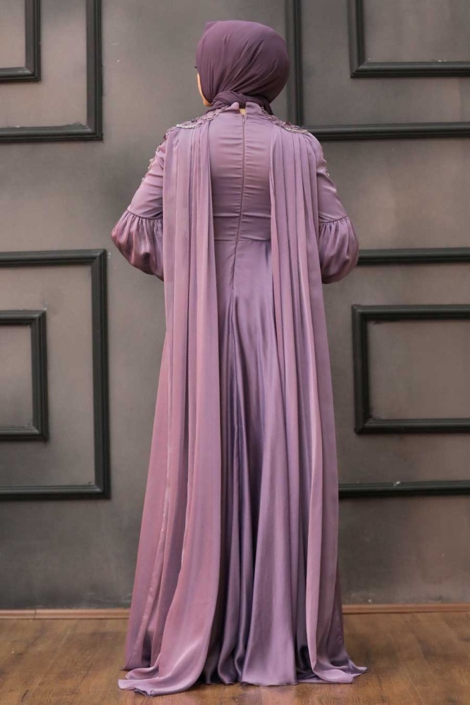 Tesettürlü Abiye Elbise - Robe de soirée islamique lilas 2212LILA - 3