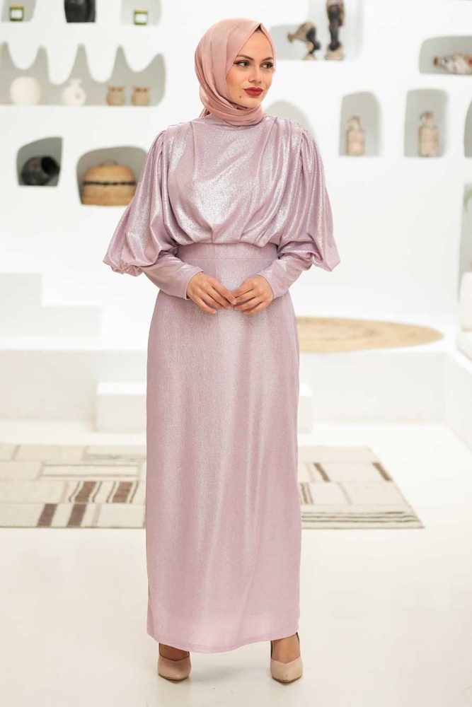 Tesettürlü Abiye Elbise - Robe de soirée islamique lilas 32321LILA - 2