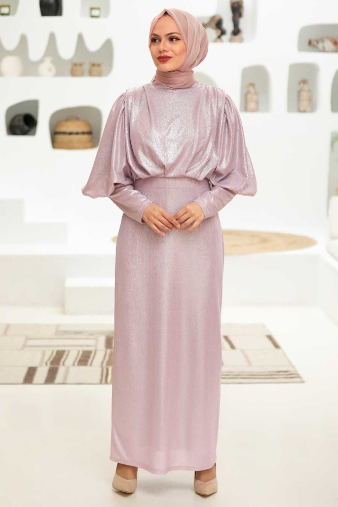 Tesettürlü Abiye Elbise - Robe de soirée islamique lilas 32321LILA - 1