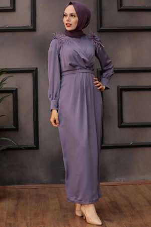 Tesettürlü Abiye Elbise -Robe de soirée islamique lilas 4199LILA - 1