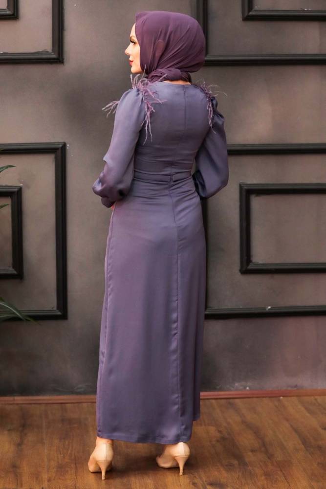 Tesettürlü Abiye Elbise -Robe de soirée islamique lilas 4199LILA - 2