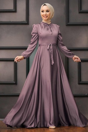 Tesettürlü Abiye Elbise - Robe de soirée islamique lilas foncé 25130KLILA - 1