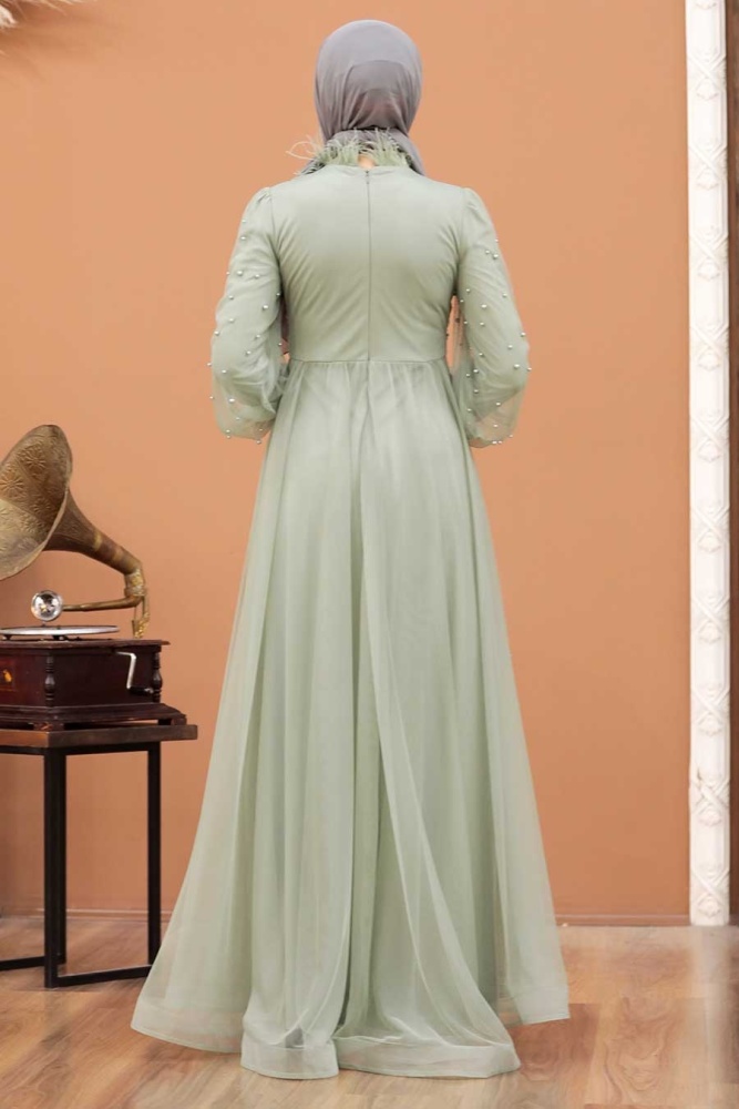 Tesettürlü Abiye Elbise - Robe de soirée islamique menthe 4305MINT - 2