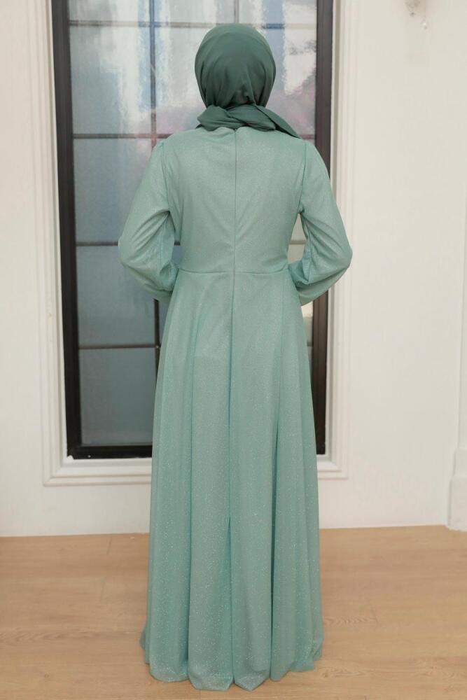 Tesettürlü Abiye Elbise - Robe de Soirée Islamique Menthe 50151MINT - 1
